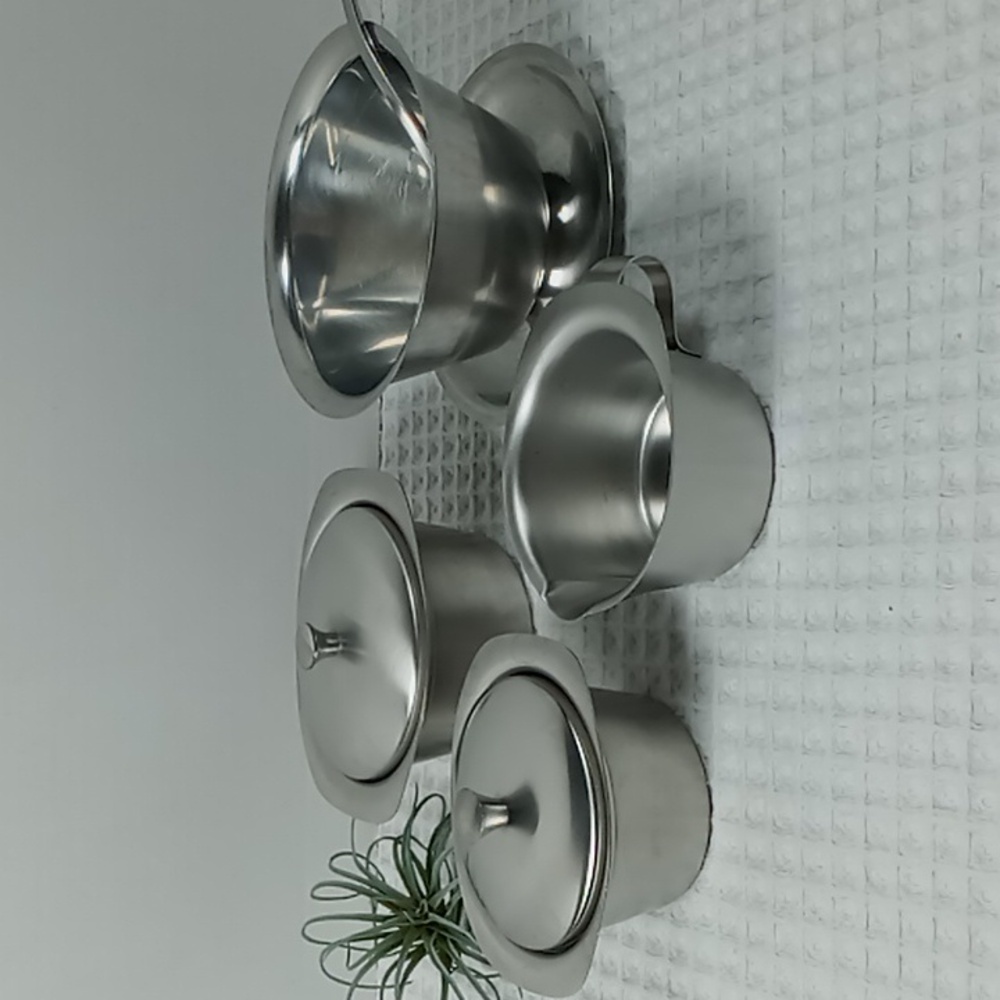 Vintage 7 PC. Lot Of Stainless Steel Sugar Bowl/Creamer Bowl W/lid Gravy/Compote